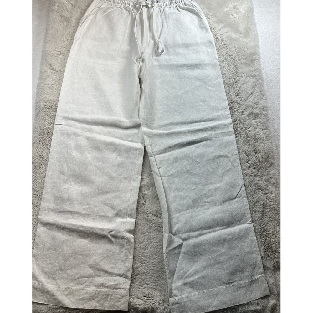 Vince Women's White Hemp Trousers Size M High Waisted Pleated Pants Old Money - Picture 2 of 16